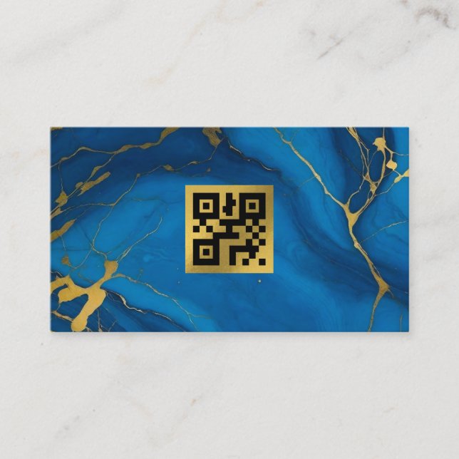 Visita Código QR purpurina dorado mármol azul tarjeta de  (Anverso)