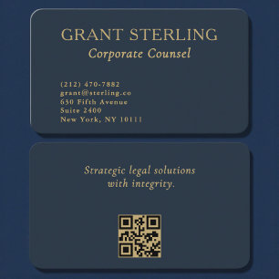 Visita Código QR Tarjeta de Abogado Corporativo Azul Mari
