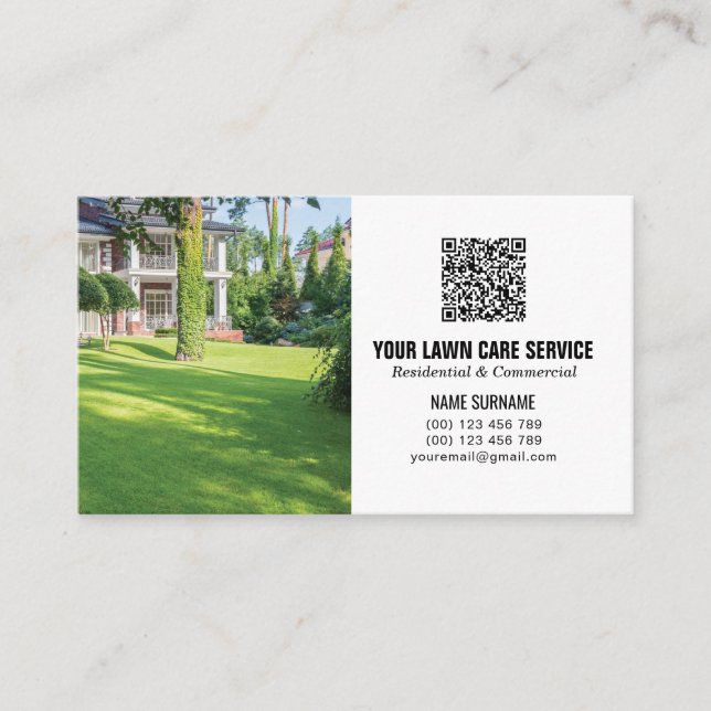 Visita Código QR Tarjeta de negocios Lawn Care con fotos (Anverso)