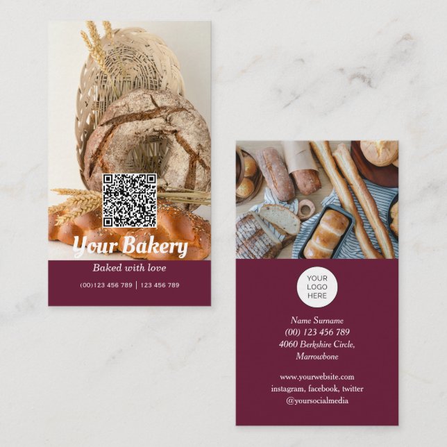 Visita Código QR Tarjeta de presentación para panadería d (Anverso / Reverso)