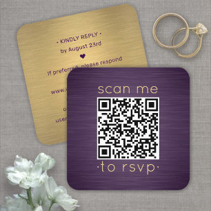 Visita Cuadrada 50 Paquete de respuesta QR RSVP con tarjeta morada