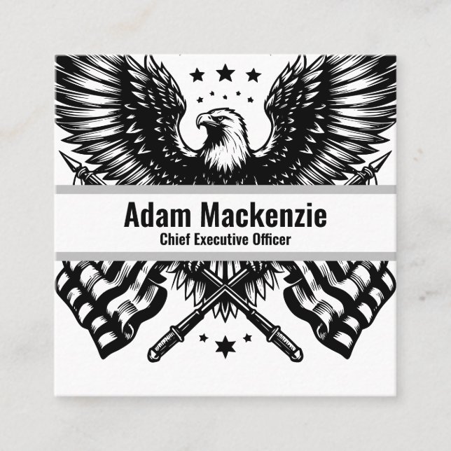 Visita Cuadrada Bald Eagle Bandera Americana Tarjeta de Negocio Pa (Anverso)