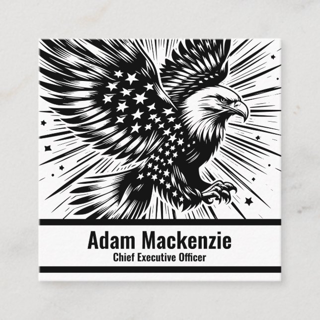 Visita Cuadrada Bald Eagle Bandera Americana Tarjeta de Negocio Pa (Anverso)