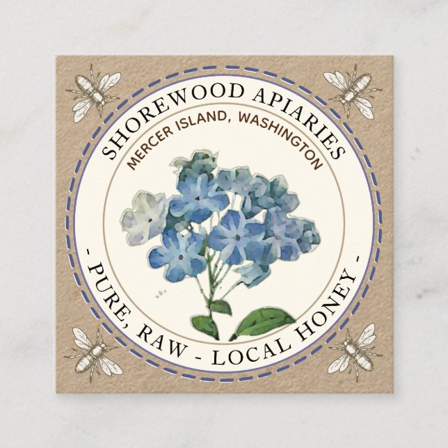 Visita Cuadrada Bebidas Blue Summer Flower Honey Kraft Tarjeta de  (Anverso)