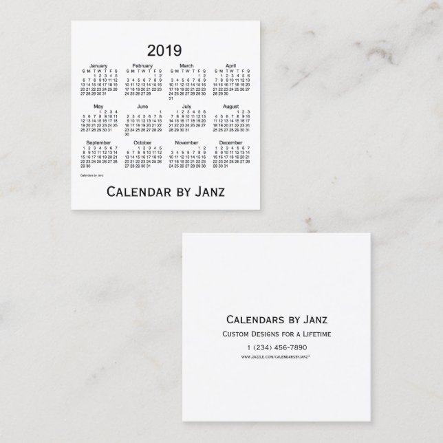 Visita Cuadrada Calendario de 2019 blancos por la tarjeta de (Anverso / Reverso)