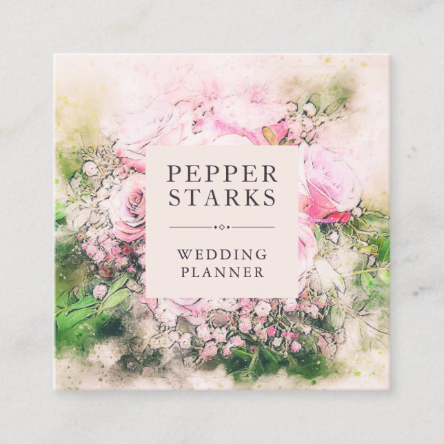 Visita Cuadrada Elegante Bouquet acuático| Tarjeta de presentación (Anverso)