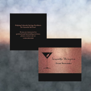 Visita Cuadrada Elegante Rosa Purpurina de oro Bartender tarjeta d
