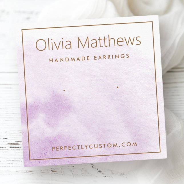 Visita Cuadrada Elegante tarjeta de auriculares color púrpura clar (Elegant light purple watercolor earring card)