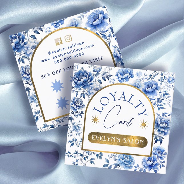 Visita Cuadrada Elegante tarjeta de fidelidad a flores azules chin (Subido por el creador)