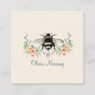 Visita Cuadrada Elegante tarjeta de llamadas florales de abeja vin