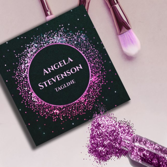 Visita Cuadrada Elegante tarjeta de Purpurina Black Purple (#rosegoldbusinesscard #glitter #purplefaux #sparkles #luxury #zazzlemade #blackpurple #glitterpurple)
