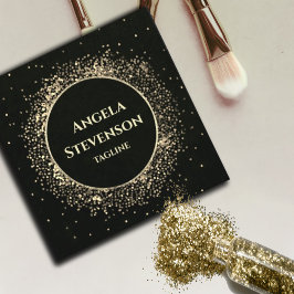 Visita Cuadrada Elegante tarjeta de Purpurina de oro negro