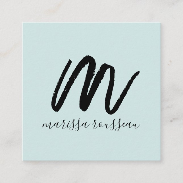 Visita Cuadrada Guión de pincel negro Nombre inicial Tarjeta de ll (Anverso)