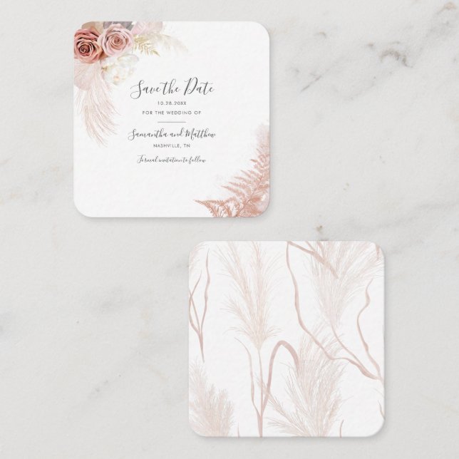 Visita Cuadrada Guión Pampas Grass Terracotta Guardar tarjeta de f (Anverso / Reverso)