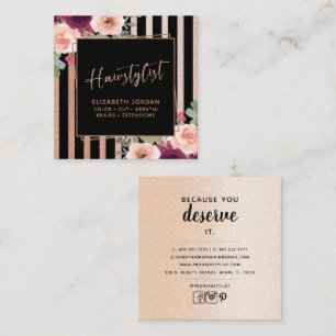 Visita Cuadrada Hair Floral Black Rosa Gold Square tarjeta de visi