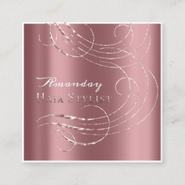 Visita Cuadrada Hair Salon Salon Tarjeta de cita Elegante Rosa