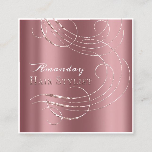 Visita Cuadrada Hair Salon Salon Tarjeta de cita Elegante Rosa (Anverso)