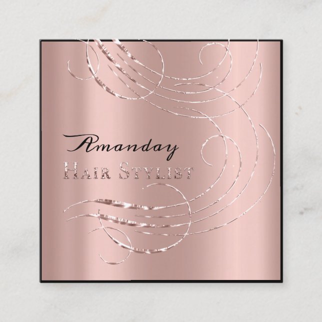 Visita Cuadrada Hair Salon Salon Tarjeta de cita Rosa rosada (Anverso)