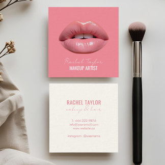 Visita Cuadrada Labios rosados | Tarjeta de presentación de guione