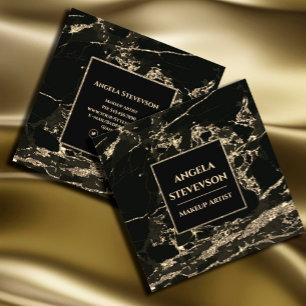 Visita Cuadrada Maquillaje Artista Black Gold Marble Tarjeta de pr