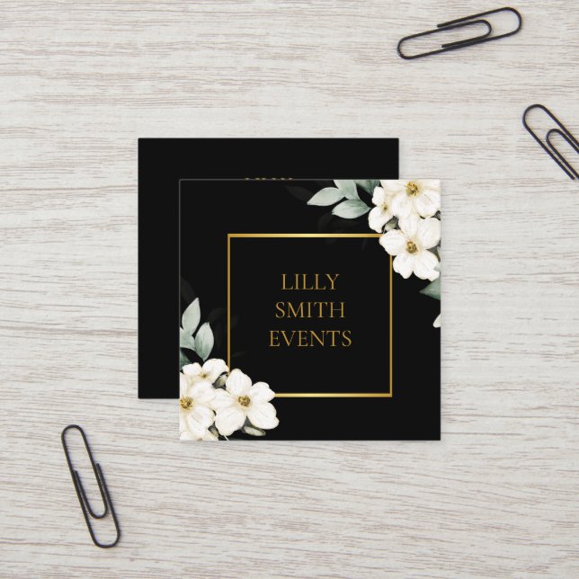 Visita Cuadrada Moderna tarjeta de negocios oscura acuarela Diseño (Anverso/Reverso In Situ)