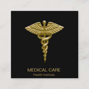 Visita Cuadrada Negro médico del caduceo del oro - tarjeta de