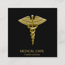 Visita Cuadrada Negro médico del caduceo del oro - tarjeta de
