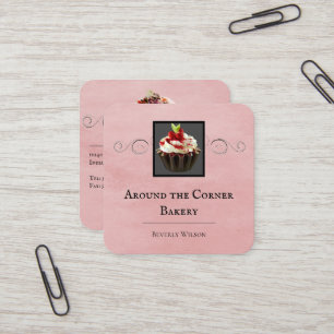 Visita Cuadrada Panadería   Tarjeta de presentación rosa