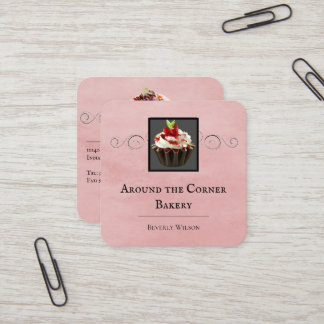 Visita Cuadrada Panadería | Tarjeta de presentación rosa