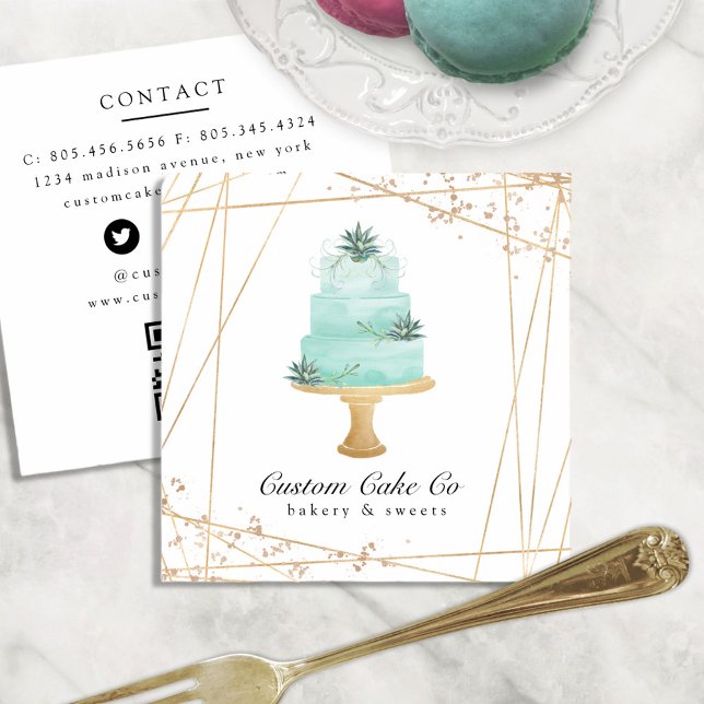 Visita Cuadrada Personalizado Cakes Bakery Tarjeta de presentación (Subido por el creador)