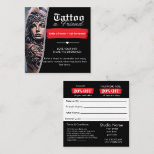Visita Cuadrada Plantilla de Tarjeta de Recomendación de Tatuajes 