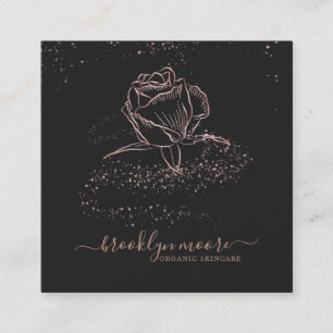 Visita Cuadrada Rose Gold Signature Floral Logo Tarjeta de Negoc