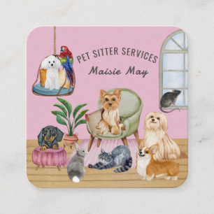 Visita Cuadrada Sentado mascota, Paseo de Perros, Tarjeta de Negoc