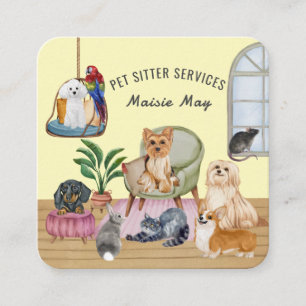 Visita Cuadrada Sentado mascota, Paseo de Perros, Tarjeta de Negoc