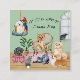 Visita Cuadrada Sentado mascota, Paseo de Perros, Tarjeta de Negoc