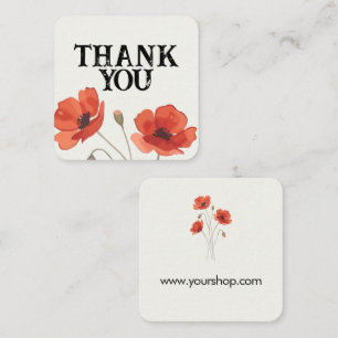 Visita Cuadrada Tarjeta de agradecimiento floral de amapola roja p