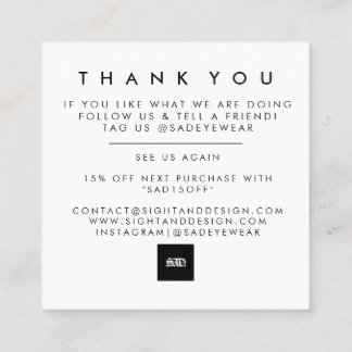Visita Cuadrada Tarjeta de agradecimiento negrita simple minimalis