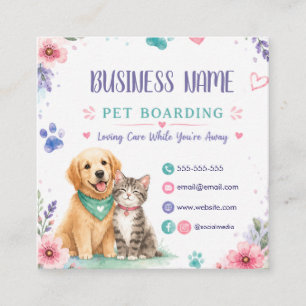 Visita Cuadrada Tarjeta de Alojamiento de Mascotas Floral Acuarela
