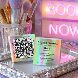 Visita Cuadrada Tarjeta de cabello y maquillaje con código QR de a
