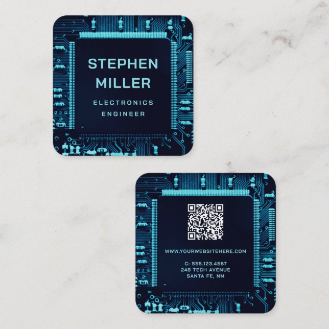Visita Cuadrada Tarjeta de circuito azul Ingeniero de electrónica  (Anverso / Reverso)