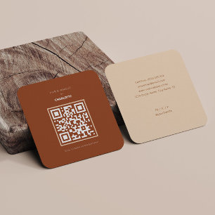 Visita Cuadrada Tarjeta de cita moderna de Terracota con código QR