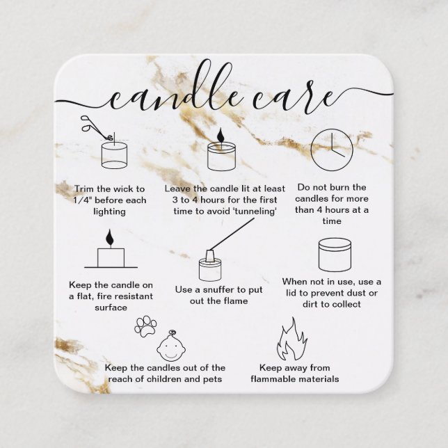 Visita Cuadrada Tarjeta de cuidado de velas gracias tarjeta hecha  (Anverso)