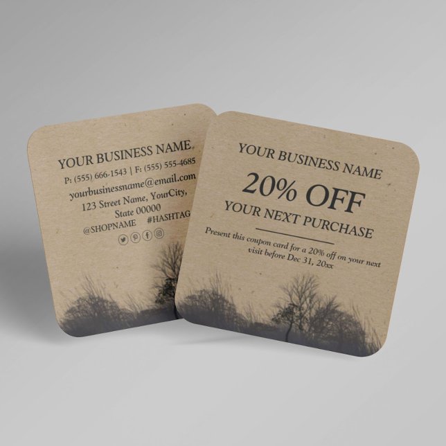 Visita Cuadrada Tarjeta de descuento de invierno Rustic Kraft Fall (Subido por el creador)