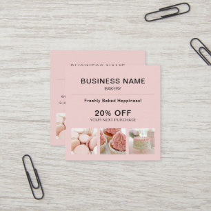 Visita Cuadrada Tarjeta de descuento de panadería rosa con foto pe