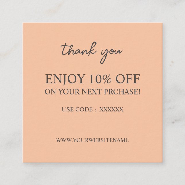 Visita Cuadrada Tarjeta de descuento para personalizado de melocot (Anverso)