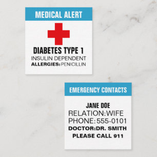 Visita Cuadrada Tarjeta de identificación de alerta médica persona
