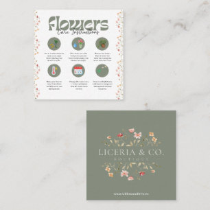 Visita Cuadrada Tarjeta de instrucciones de cuidado de flores Sage