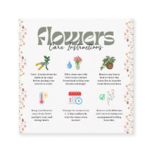 Tarjeta de instrucciones para el cuidado de flores