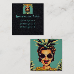 Visita Cuadrada Tarjeta de llamada Retro Woman Pineapple