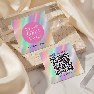 Visita Cuadrada Tarjeta de marca pastel holográfica con código QR